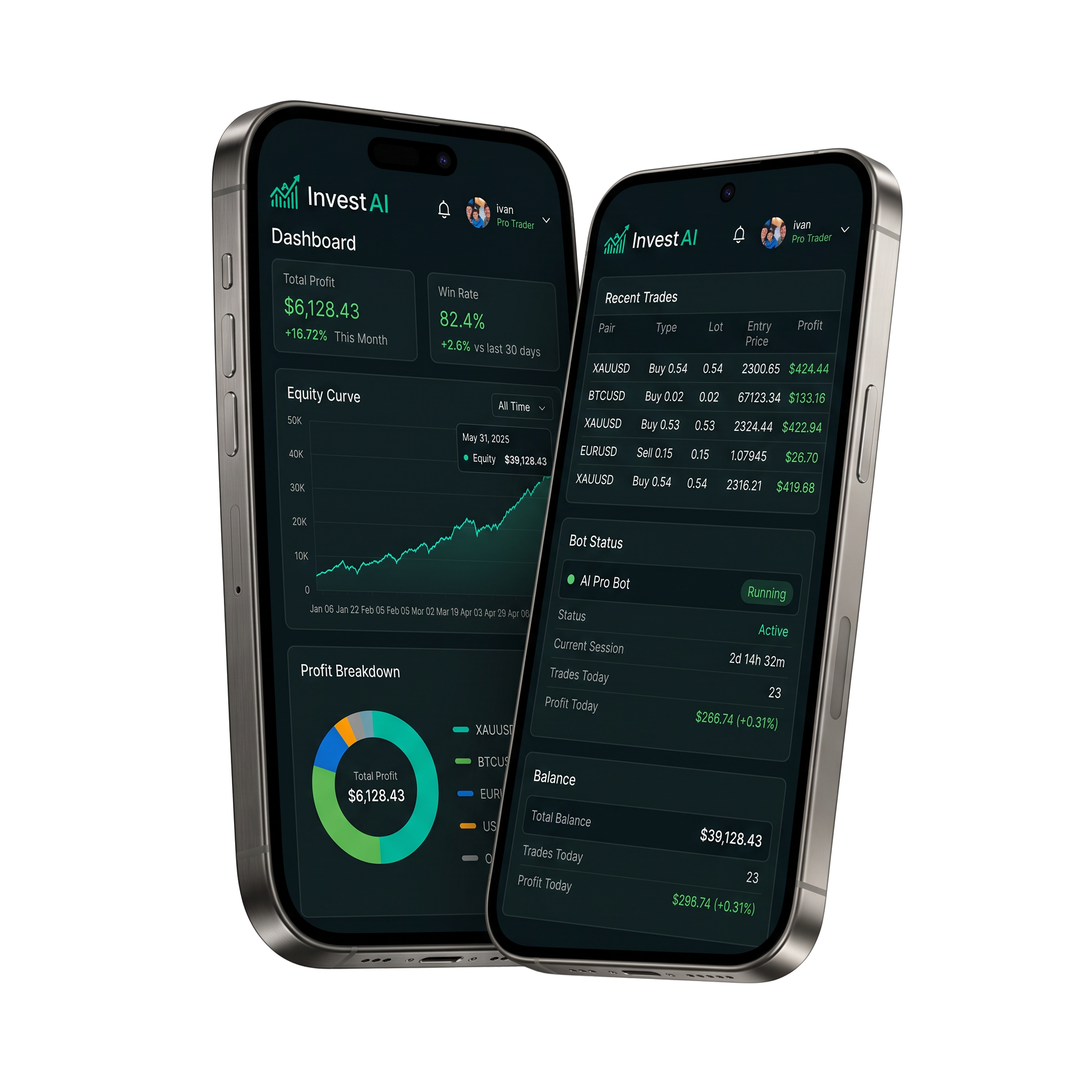 Invest AI dashboard displayed on iPhone and Android devices